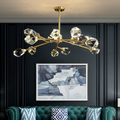 K9 Crystal Gemstone LED Chandelier Postmodern Gold Finish Ceiling Suspension Lamp