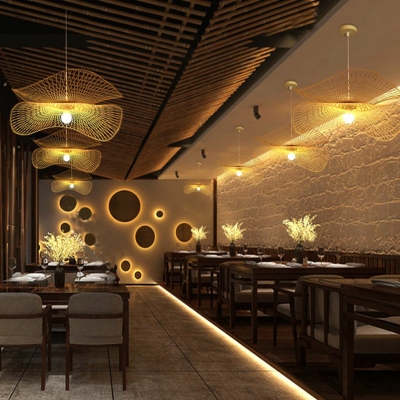 Lotus Leaf Shaped Hanging Lamp Artistic Bamboo 1-Light Corridor Ceiling Pendant Light