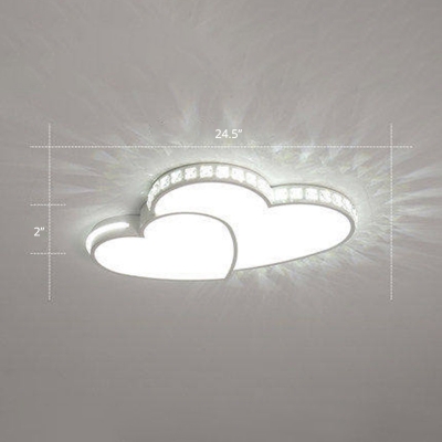 Loving Heart Shape LED Flush Ceiling Light Modern Crystal Bedroom Flush Mount Fixture in White