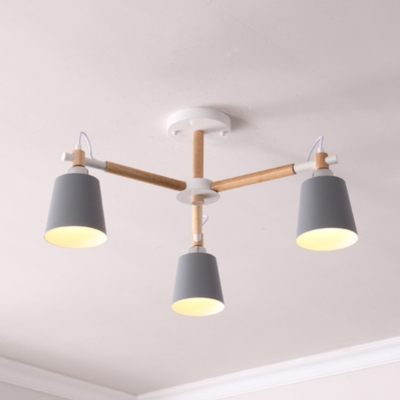 Macaron Style Horn Shaped Chandelier Light Metallic Living Room Hanging Lamp with Sputnik Design