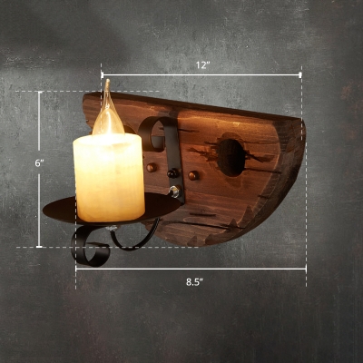 Mica Candle Wall Lamp Simplicity 1 Bulb Restaurant Wall Light Fixture in Distressed Wood