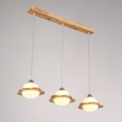 Modern Geometric Multiple Lamp Pendant White Glass 3-Bulb Dining Room Ceiling Light in Wood