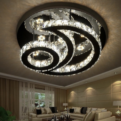 Moon and Sun Shaped Semi Mount Lighting Simple K9 Crystal Living Room Ceiling Fixture in Clear