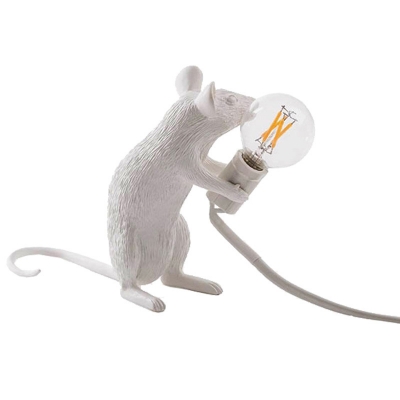 Mouse Shape Living Room Nightstand Lamp Resin 1-Light Decorative Table Light in White