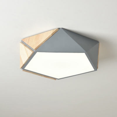 Pentagonal Led Flush Ceiling Light Nordic Wooden Flush-Mount Light Fixture with Wood Deco