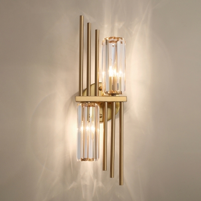 Pole Shaped Bedside Wall Lamp Fixture Crystal Postmodern Style Sconce Light in Gold