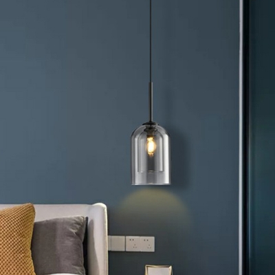 Postmodern Cloche Shaped Ceiling Light Dual Blown Glass 1 Bulb Bedside Hanging Light Fixture
