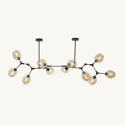 Postmodern Molecule Chandelier Metal 11-Light Restaurant Hanging Light with Cup Glass Shade
