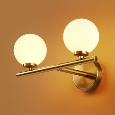 Postmodern Style Ball Shaped Wall Sconce Cream Glass Living Room Wall Light in Brass