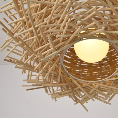Rattan Bird Nest Pendant Light Contemporary Single-Bulb Wood Suspension Light Fixture