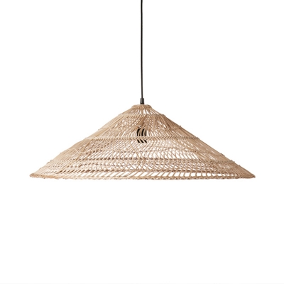 Rattan Conical Ceiling Light Nordic Style 1 Bulb Wood Hanging Lamp for Living Room