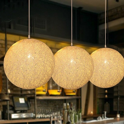Rattan Globe Ceiling Suspension Lamp Simplicity 1 Head Pendant Light Kit for Snack Bar