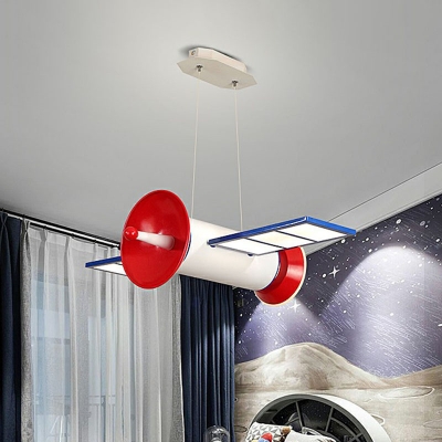 Red Space Satellite Hanging Lighting Kids Metallic LED Pendant Chandelier for Bedroom