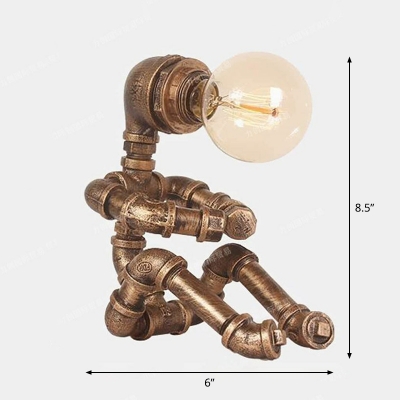 Robot Thinker Metal Night Lamp Industrial Style 1 Head Bedroom Table Lighting in Bronze
