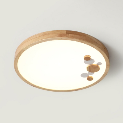 Rubberwood Round Flush Mount Light Nordic LED Ceiling Flush Light with Circles Decor