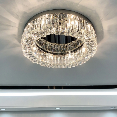 Silver Loop Shaped Flush Mount Lamp Modern Prismatic Optical Crystal Ceiling Light for Living Room