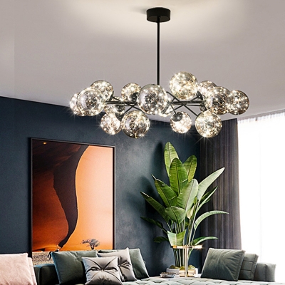 Sphere Handblown Glass Chandelier Lighting Minimalist Black LED Pendant Light for Dining Room