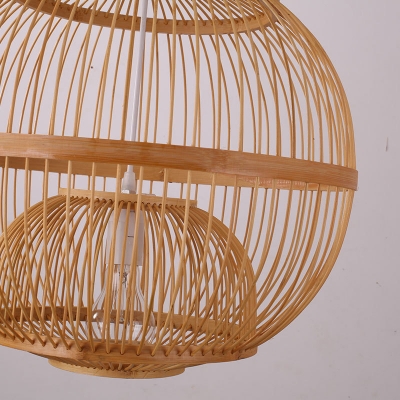Sphere Suspension Light Simplicity Bamboo 1-Light Restaurant Pendant Light Fixture in Wood