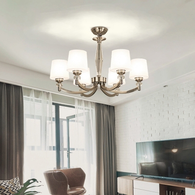 Tapered Living Room Ceiling Lighting Traditional Opal Glass Nickel Chandelier Light Fixture
