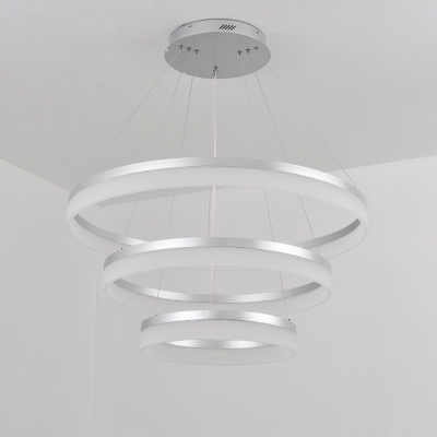 Tiered Hoop Living Room Chandelier Lighting Acrylic Minimalist LED Pendant Light in White