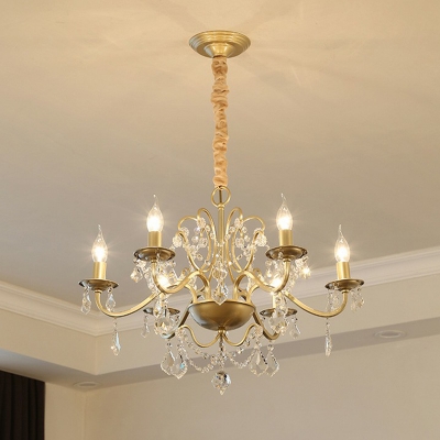 Traditional Candlestick Ceiling Lighting Metallic Chandelier Light with Dangling Crystal in Gold