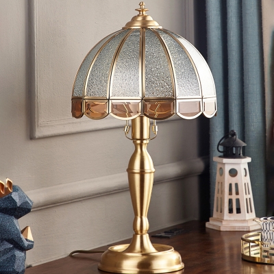 Vintage Scalloped Nightstand Lamp Single Diamond-Glass Table Light in Brass for Living Room