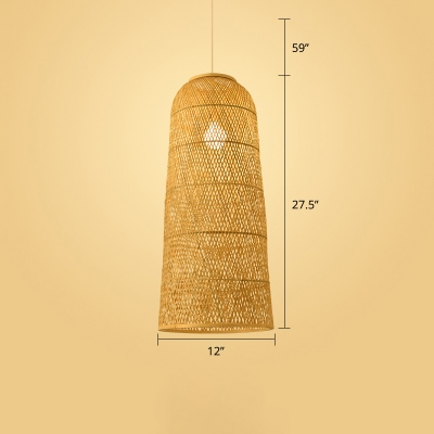 Weaving Bamboo Ceiling Light Nordic Style 1 Bulb Wood Hanging Lamp for Restaurant