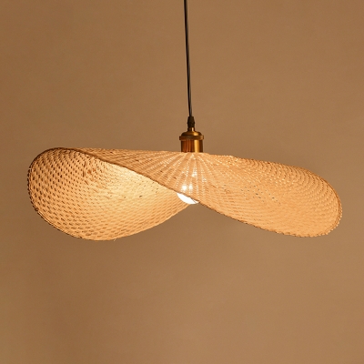 Wood Lotus Leaf Suspension Lighting Simplicity Single Bamboo Pendant Light Fixture