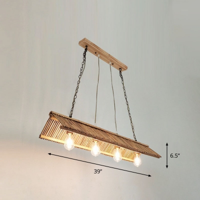 Wood Roof Shape Island Lamp Country Style Bamboo Suspended Lighting Fixture for Tearoom