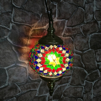 1 Bulb Ceiling Hanging Lantern Moroccan Sphere Stained Glass Pendant Light over Table