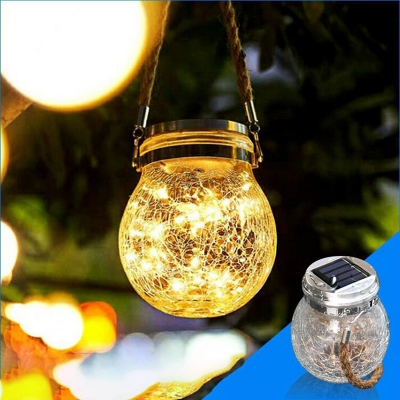 1 Pc Simplicity Wishing Jar Solar Suspension Lighting Clear Crackle Glass Courtyard LED Pendant Light