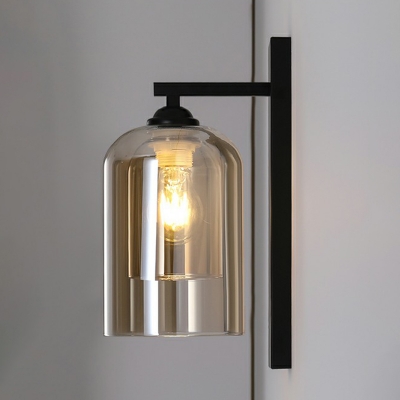 2-Shade Glass Sconce Lighting Fixture Postmodern 1-Light Black Wall Mounted Lamp for Aisle