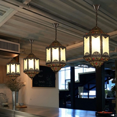 3-Light Water Glass Ceiling Pendant Moroccan Bronze Lantern Restaurant Suspended Lighting Fixture