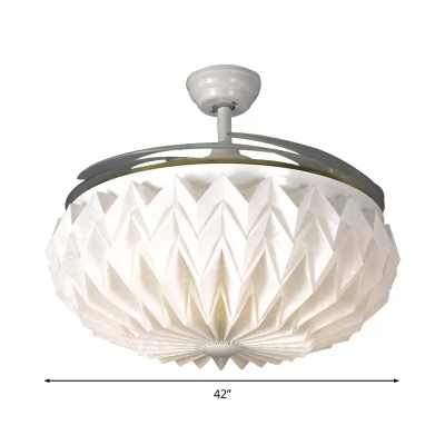 LED Semi Flush Light Fixture Modern Living Room Pendant Fan Lamp with Bowl Acrylic Shade in White, Wall/Remote Control