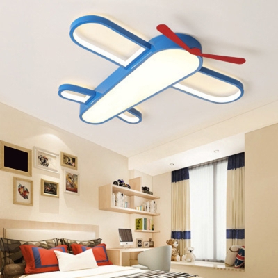 Acrylic Airplane Flush Mount Lighting Cartoon LED Blue Ceiling Light for Kids Room