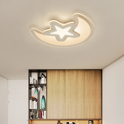 Acrylic Star and Crescent Flush Light Modern Style White LED Flush Ceiling Light Fixture