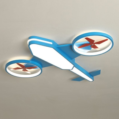 Aircraft LED Flush Mount Childrens Acrylic Bedroom Flushmount Ceiling Light in Blue
