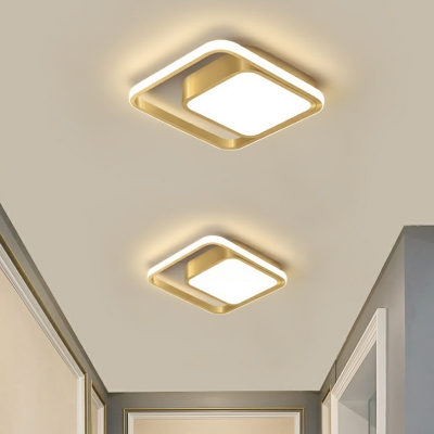 Aluminum Square LED Flush Light Fixture Modern Brushed Gold Ceiling Mount Lamp for Corridor