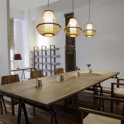 Bamboo Pear-Shaped Suspension Light Simplicity 1-Light Wood Pendant Light Fixture for Restaurant