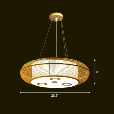 Bamboo Round Spotlight Hanging Lamp Asian Style Chandelier Light Fixture for Restaurant