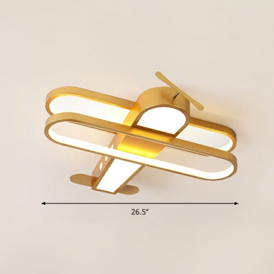 Biplane Shaped Led Flush Mount Fixture Kids Metal Bedroom Ceiling Lighting with Acrylic Shade