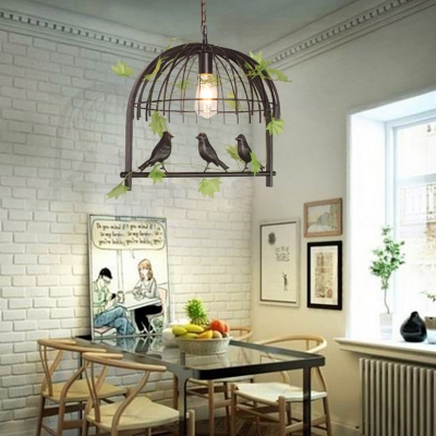 Cage Style Dining Room Pendant Light Fixture Warehouse Metal Island Lighting with Decorative Leaf