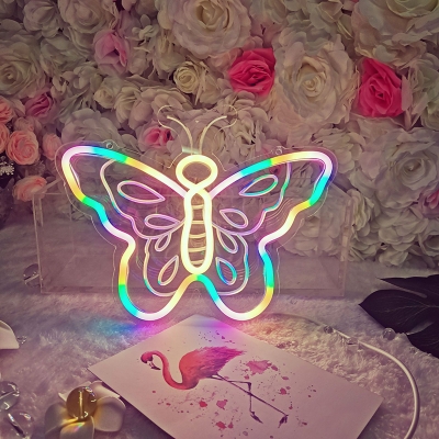 Cartoon Neon Shaped Night Light Plastic Girls Bedroom LED Wall Lamp in White for Decoration