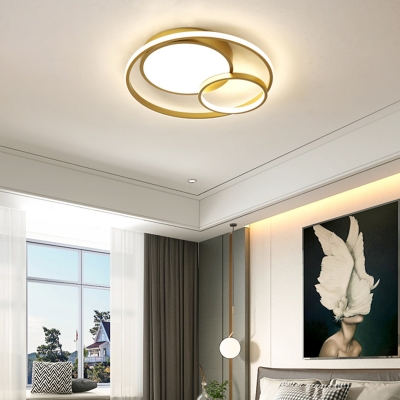 Circular Flush Ceiling Light Contemporary Metallic Bedroom LED Flush Mount Lighting in Gold