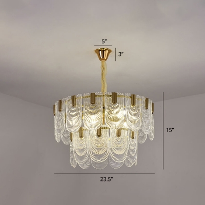 Clear Carved Glass Scalloped Pendant Lamp Nordic Style Brass Finish Chandelier for Hotel