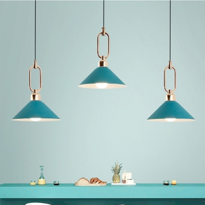 Conical Hanging Light Macaron Metal 1 Bulb Restaurant Ceiling Pendant Lamp with Ring