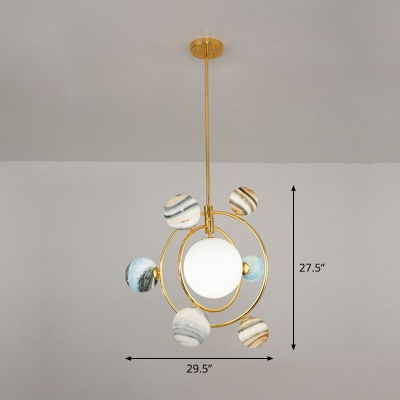 Contemporary Sphere Chandelier Pendant Light Planet Glass Living Room LED Hanging Light in Gold
