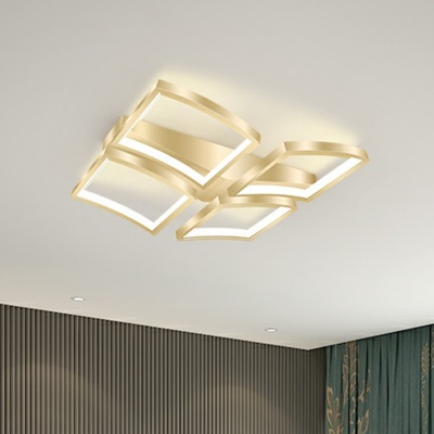 Curved Rectangle LED Ceiling Fixture Novelty Modern Metal Living Room Flush Mounted Light