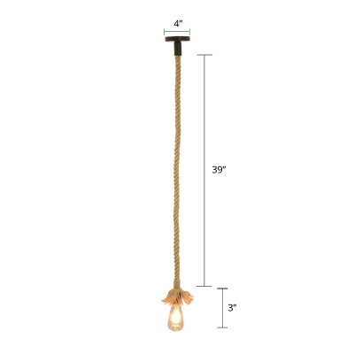 Dangling Hemp Rope Pendant Light Antique 1-Light Restaurant Hanging Light Fixture in Wood