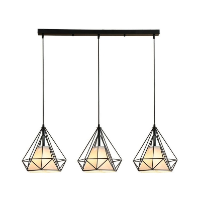 Diamond Dining Room Multi Ceiling Light Loft Iron 3 Bulbs Pendant with Conical Fabric Shade